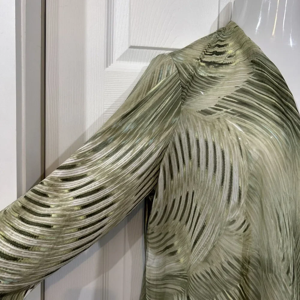 Chicos 3 Travelers Cardigan Green Frond Feather Open Front Semi Sheer Women's XL